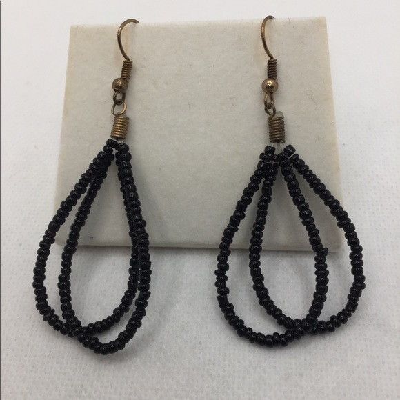 BLACK SEED BEAD DANGLE/DROP EARRINGS - Picture 6 of 10